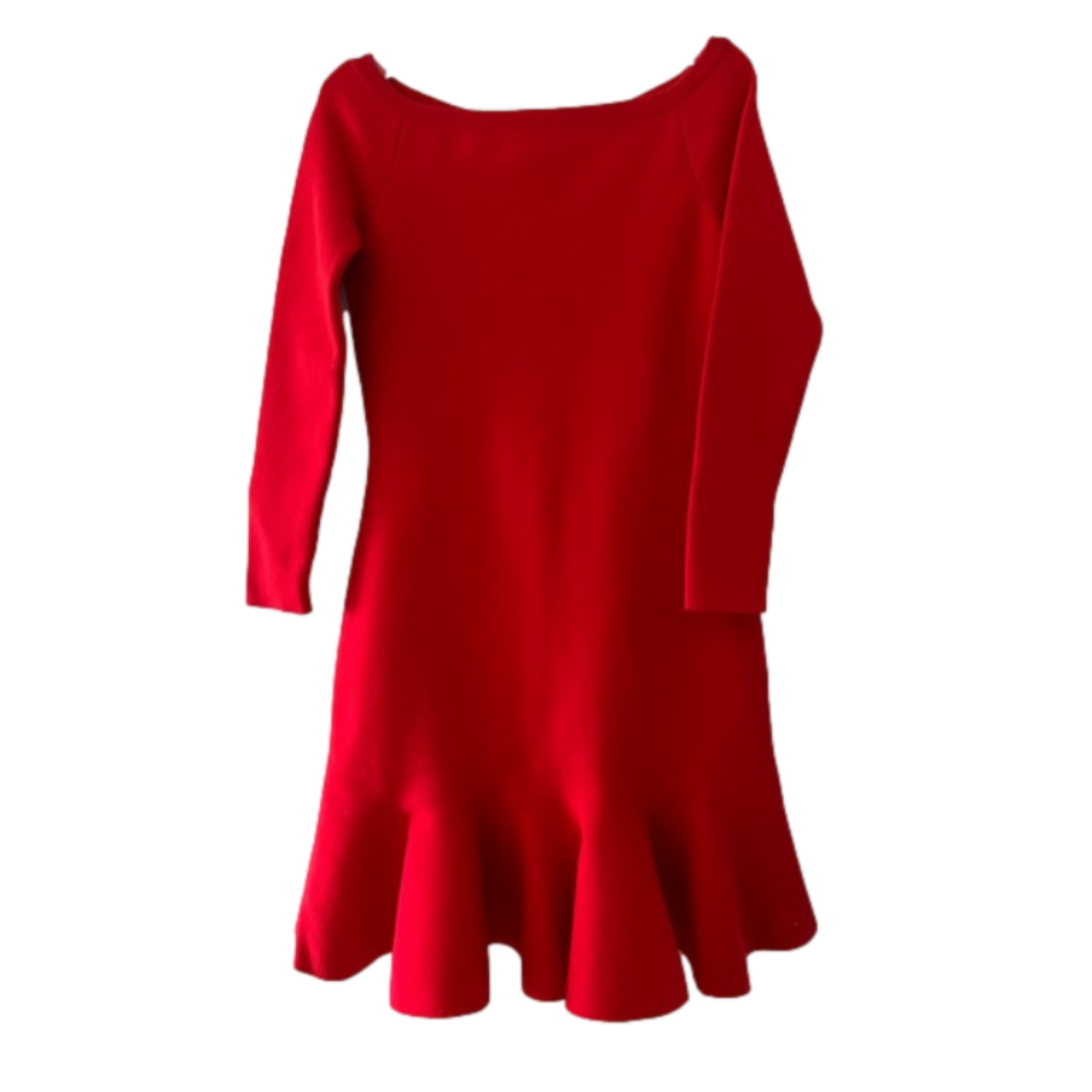 Oscar de la Renta Red Off-Shoulder Ruffle Hem Dress - Picture 7 of 10